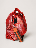 Furla Python-Effect Leather Handbag in Burgundy