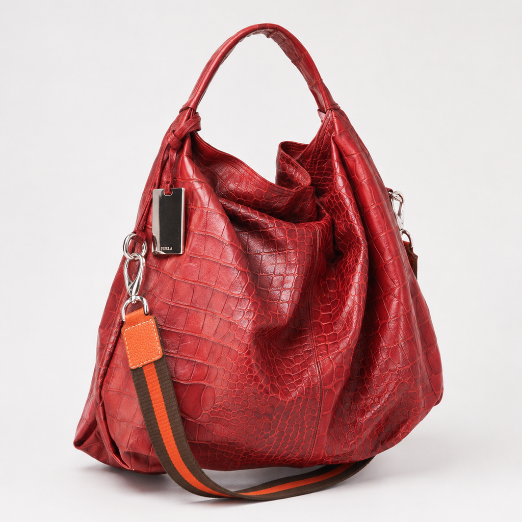 Furla Python-Effect Leather Handbag in Burgundy