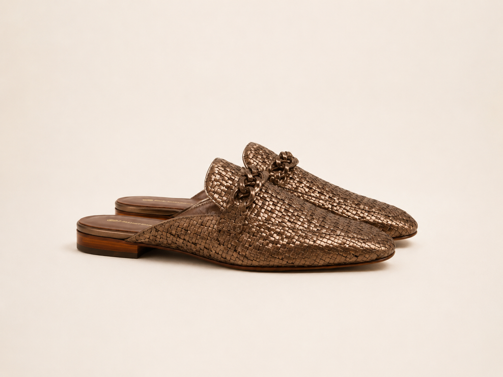 Woven Bronze Mules
