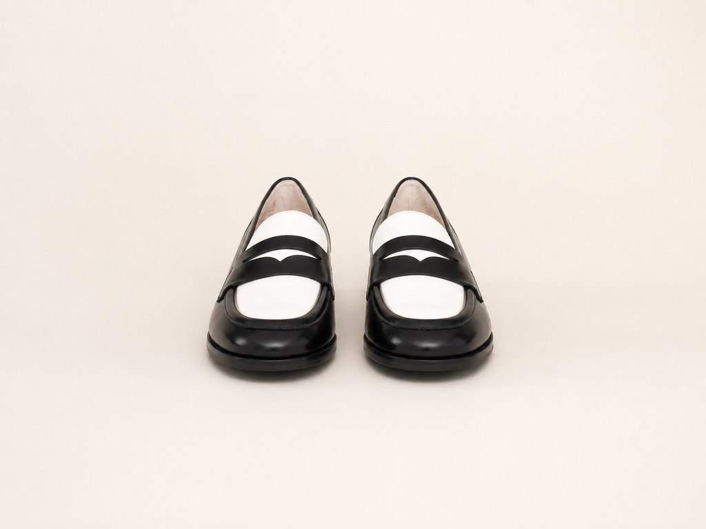 Leather Penny Loafer in Black & White
