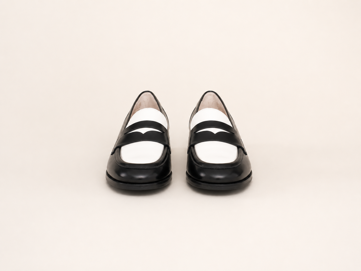 Leather Penny Loafer in Black & White