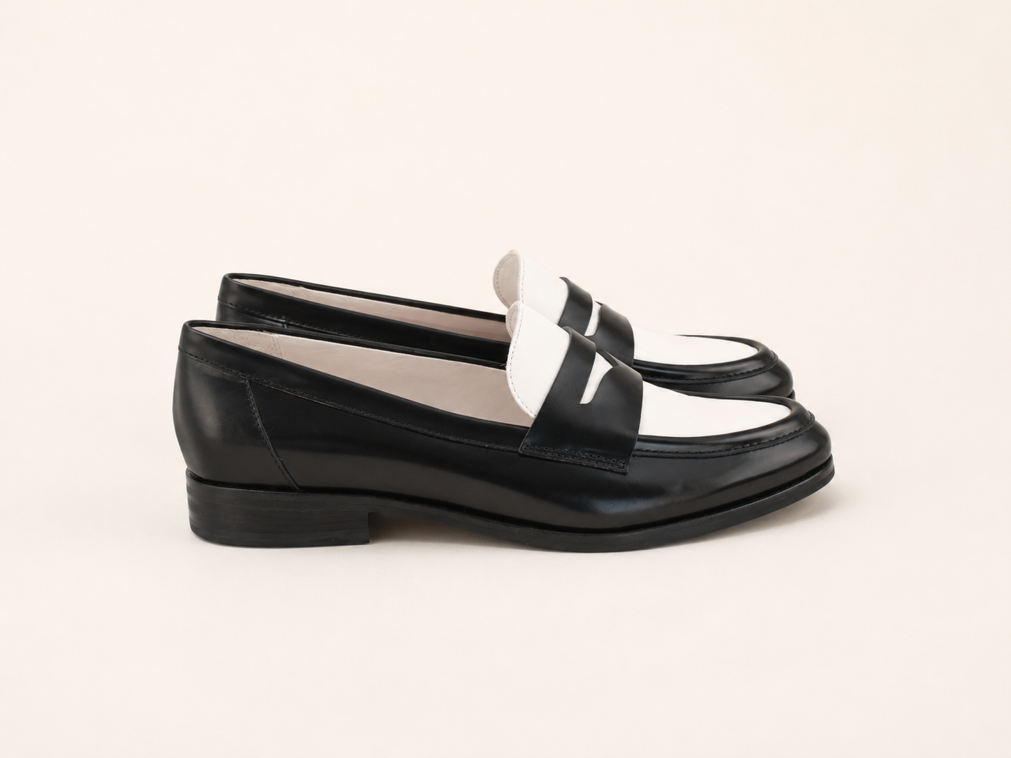 Leather Penny Loafer in Black & White