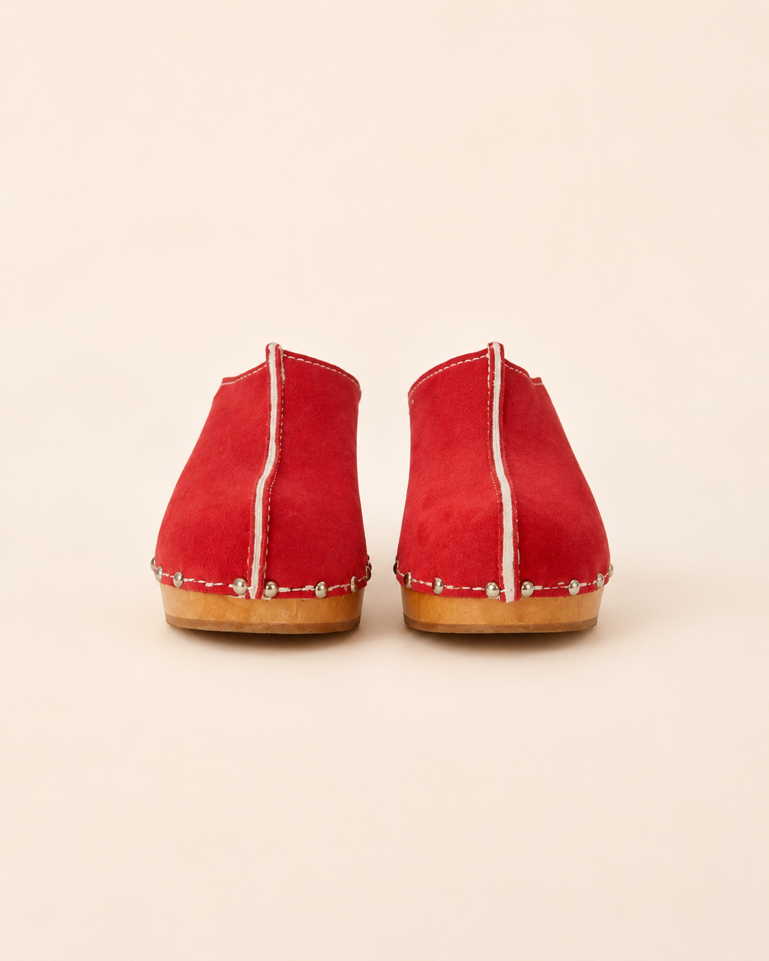 Suede Wooden Clog in Red