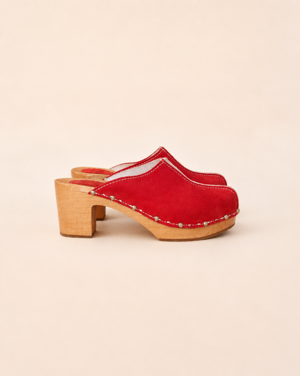 Suede Wooden Clog in Red