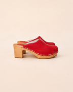 Suede Wooden Clog in Red