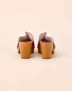 Suede Wooden Clog in Red