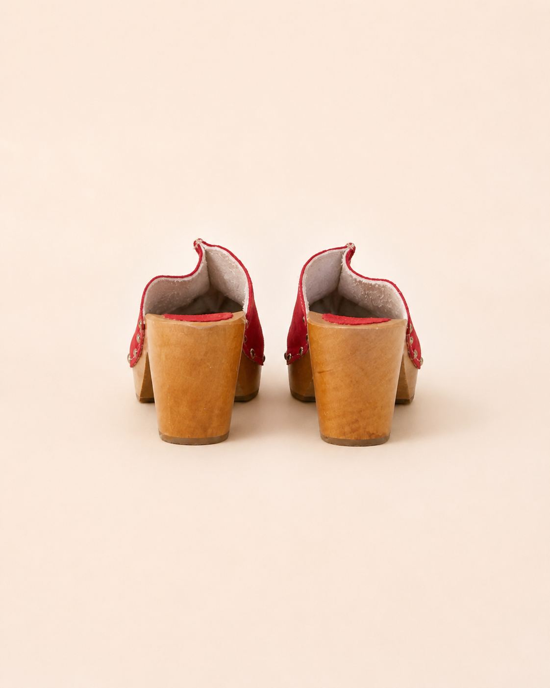 Suede Wooden Clog in Red