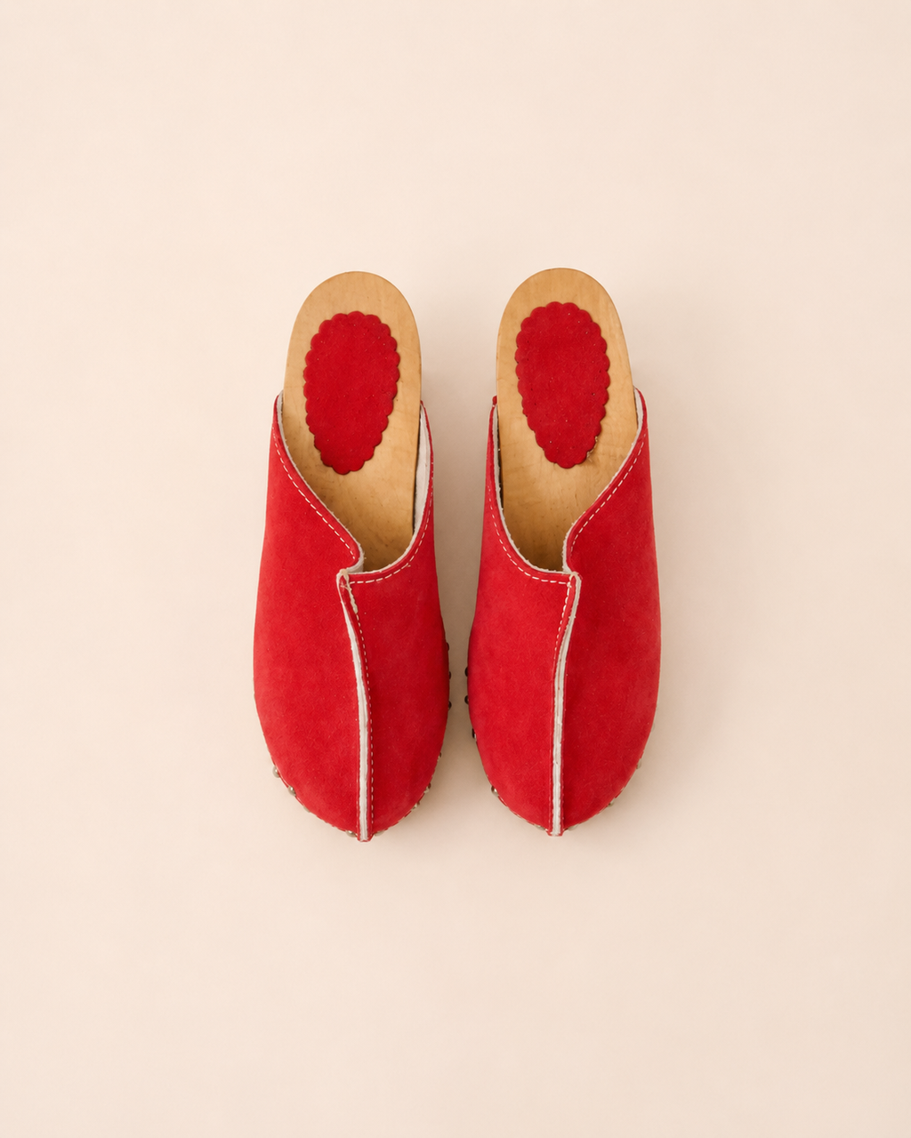 Suede Wooden Clog in Red