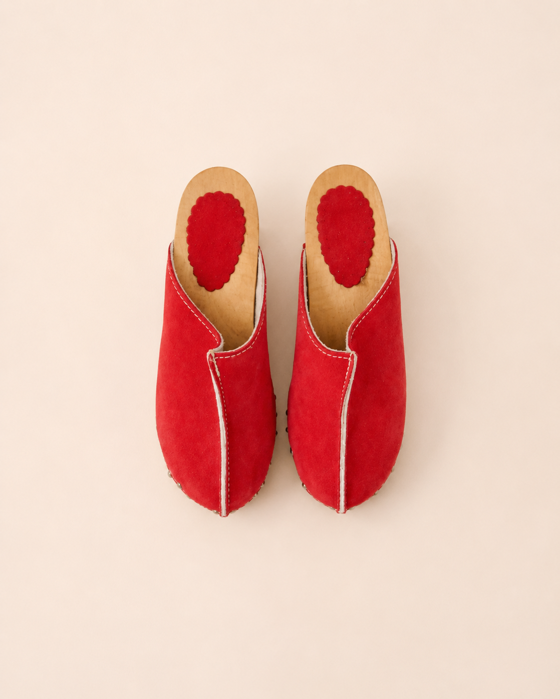 Suede Wooden Clog in Red