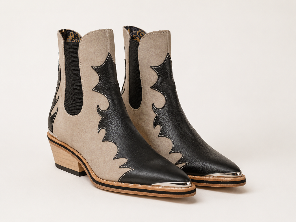 Black & Ivory Western Chelsea Boots