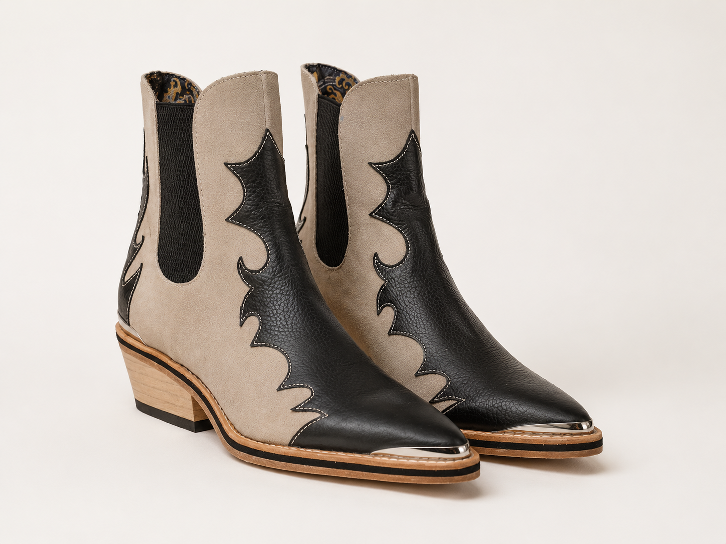Black & Ivory Western Chelsea Boots