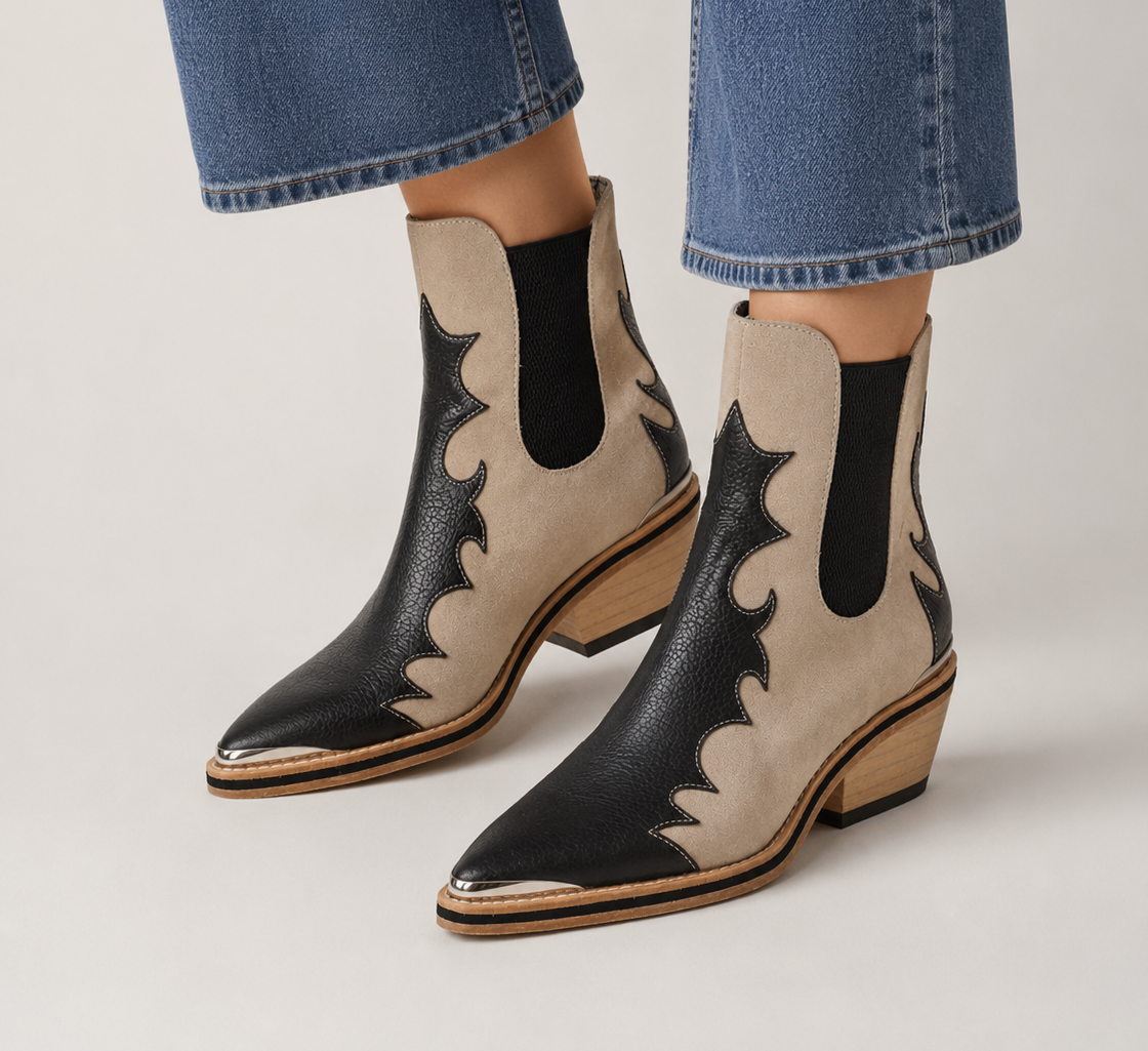 Black & Ivory Western Chelsea Boots