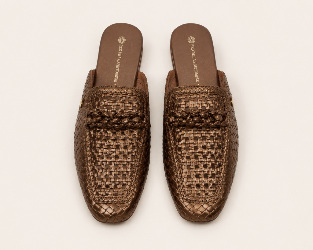 Woven Bronze Mules
