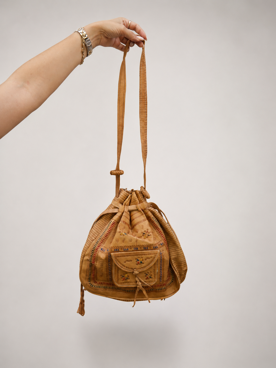 Moroccan Leather Bucket Bag