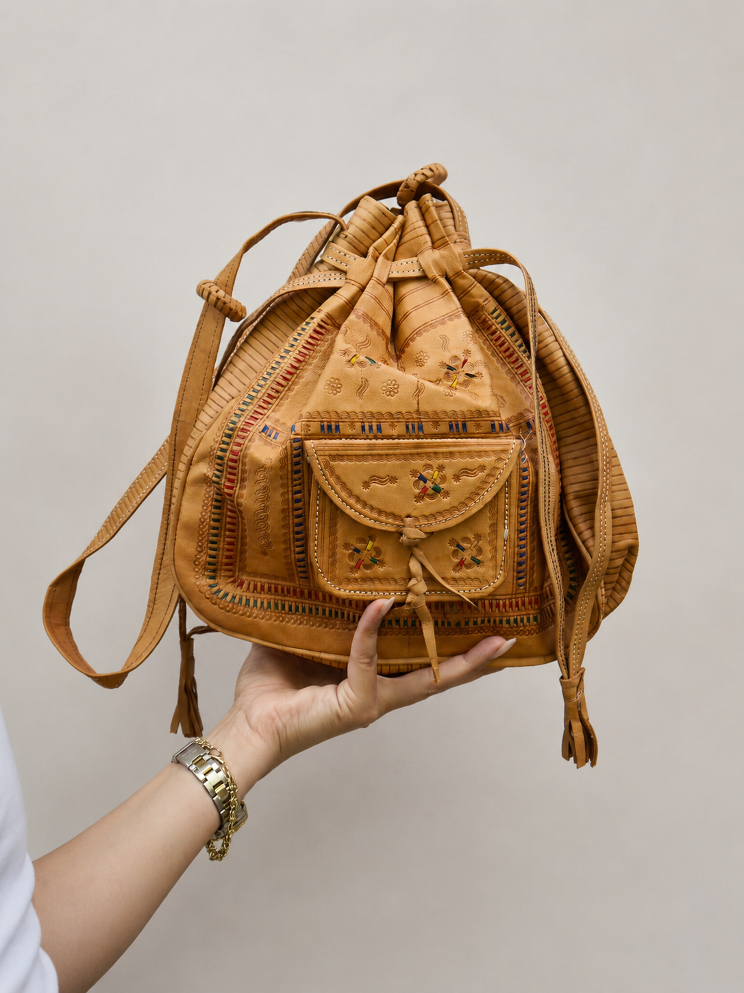 Moroccan Leather Bucket Bag