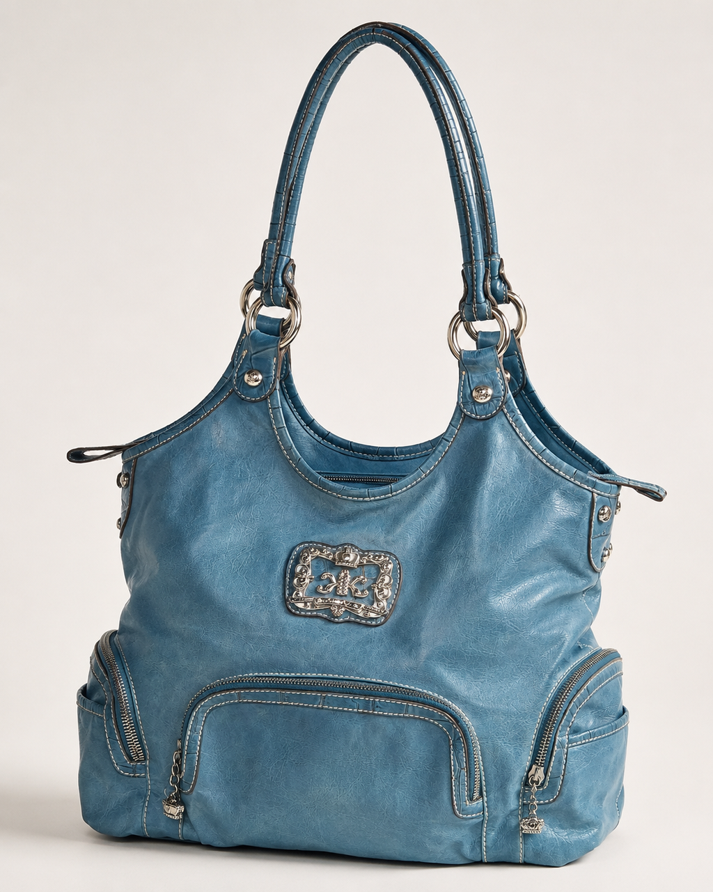 Kathy Van Zeeland Dusty Blue Faux Leather Bag