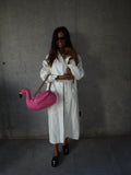 Glossy Ivory Croc-Embossed Rain Coat