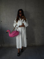 Glossy Ivory Croc-Embossed Rain Coat
