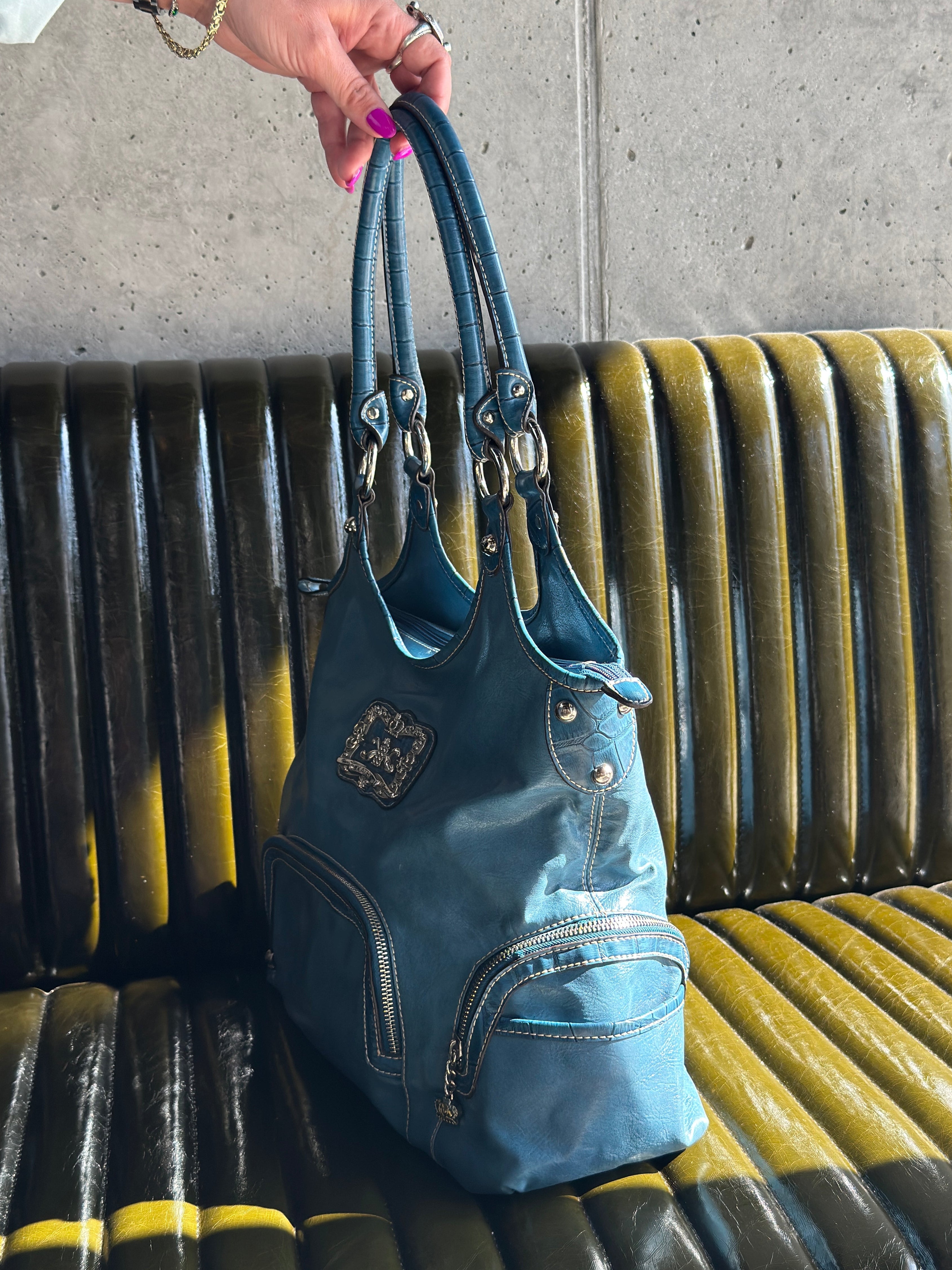 Kathy Van Zeeland Dusty Blue Faux Leather Bag