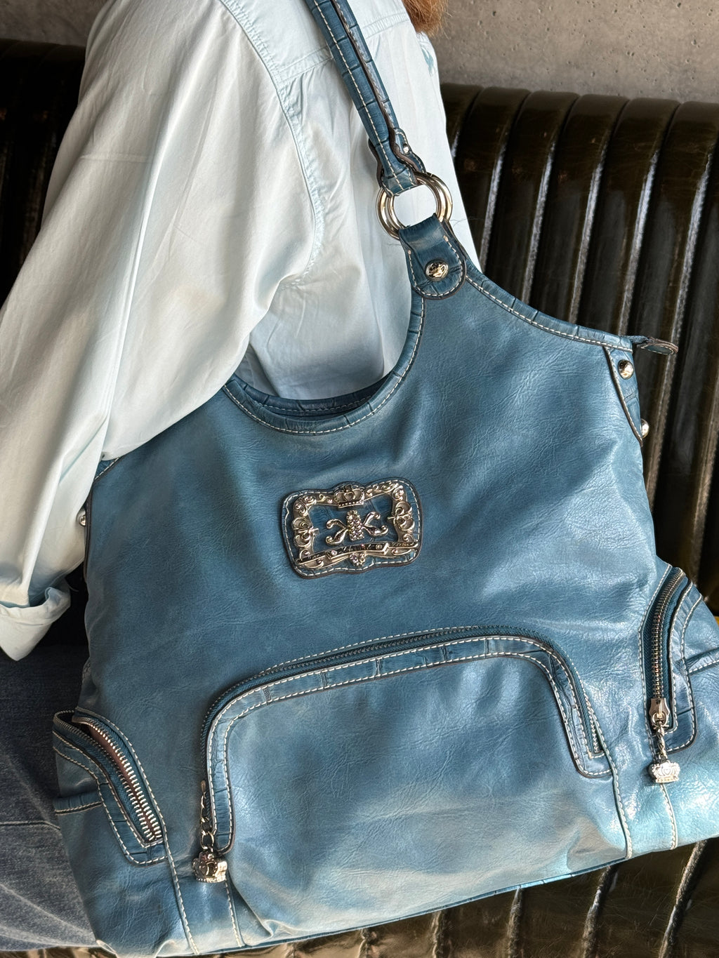 Kathy Van Zeeland Dusty Blue Faux Leather Bag
