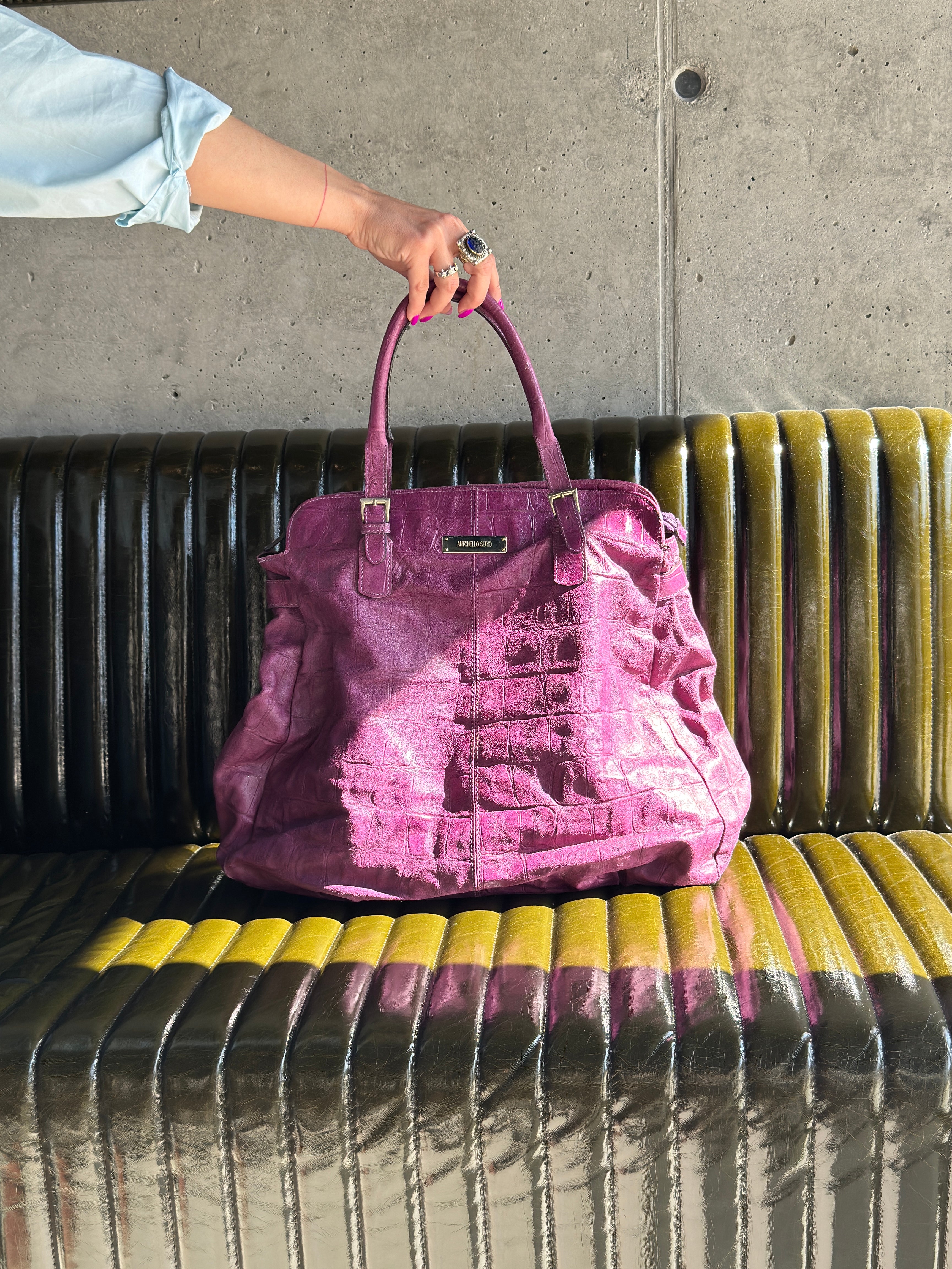 Antonello Serio Magenta Croc Shoulder Bag