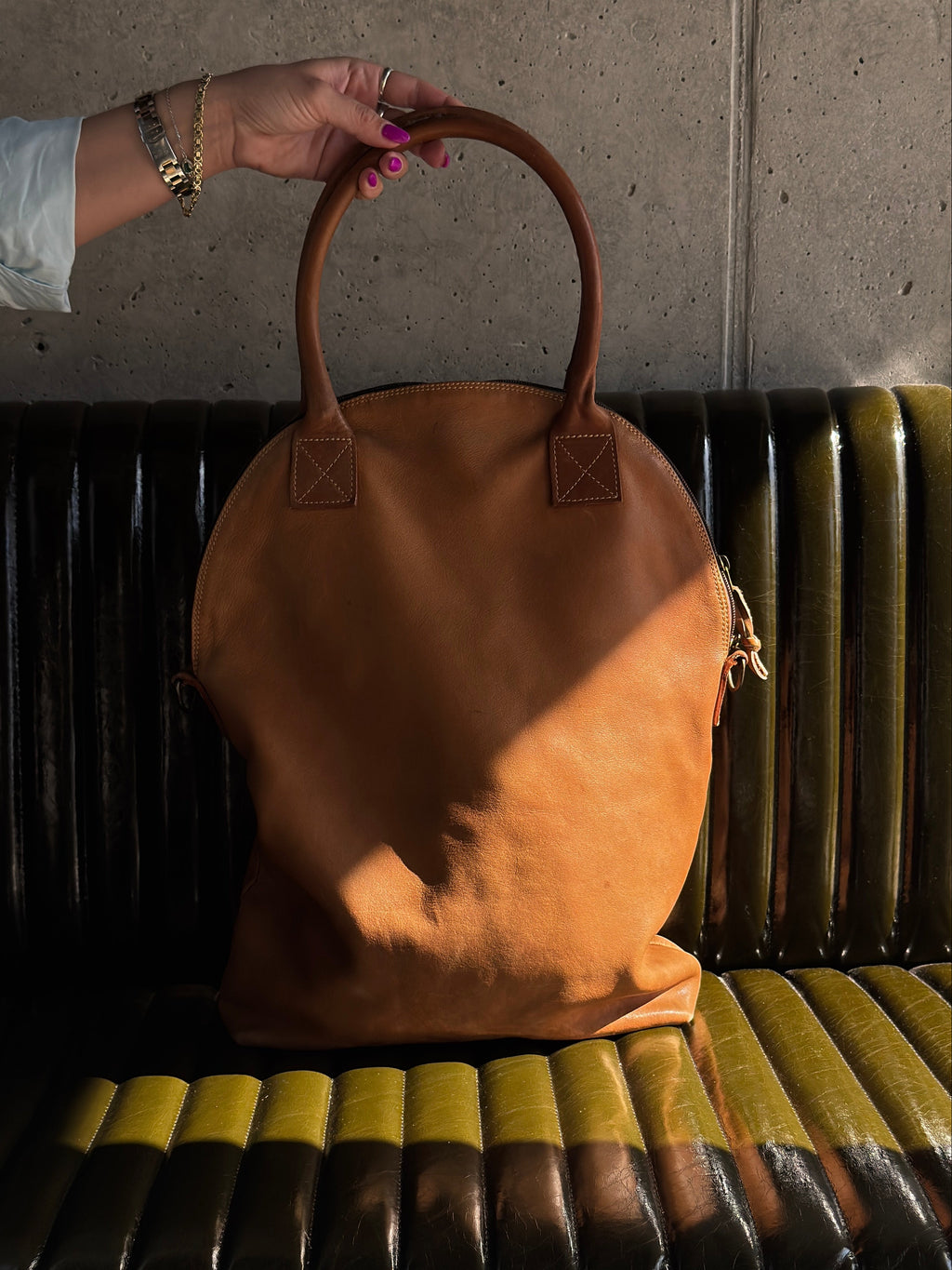 Camel Brown Leather Bucket Bag