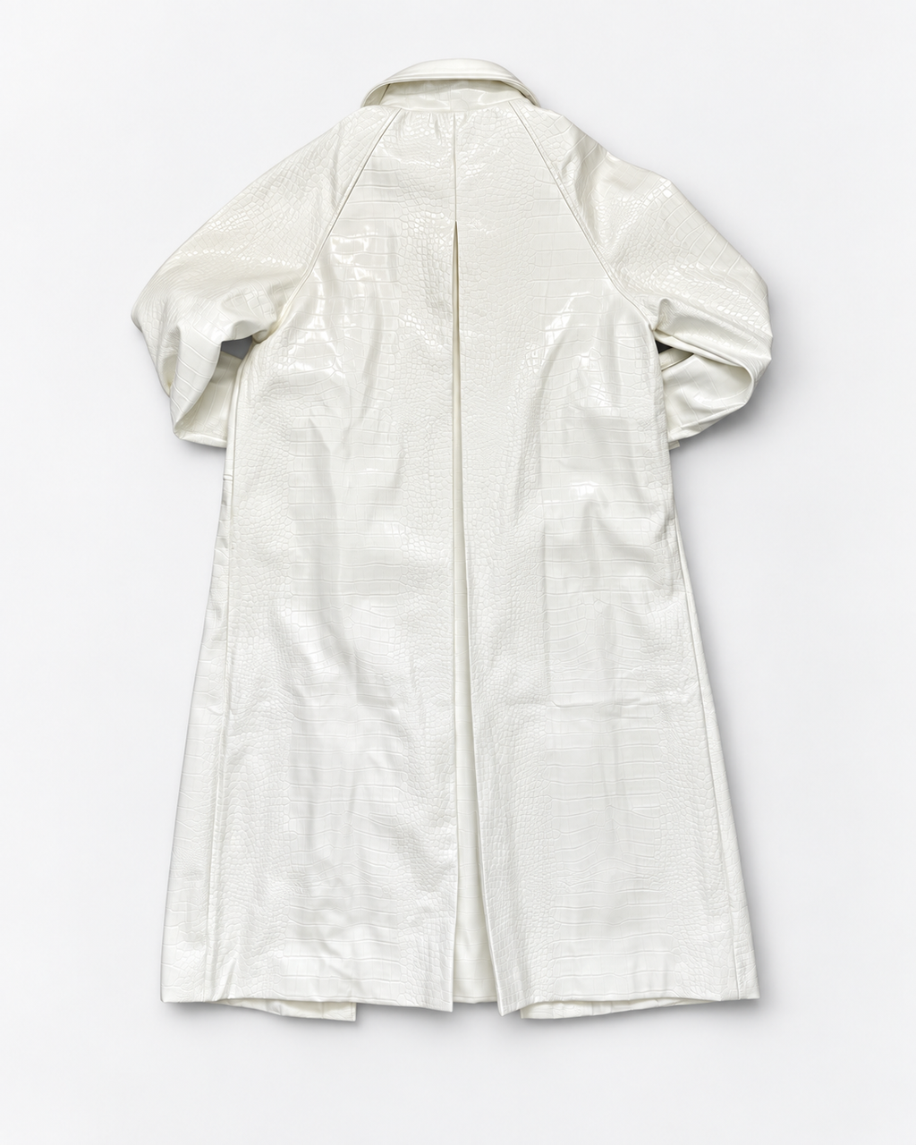 Glossy Ivory Croc-Embossed Rain Coat