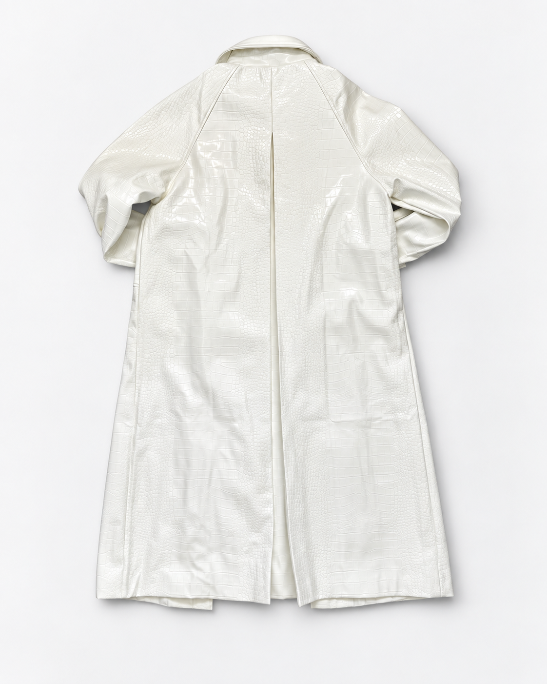 Glossy Ivory Croc-Embossed Rain Coat